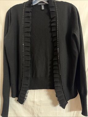 Banana Republic Black Open Ruffle-Trim Cardigan